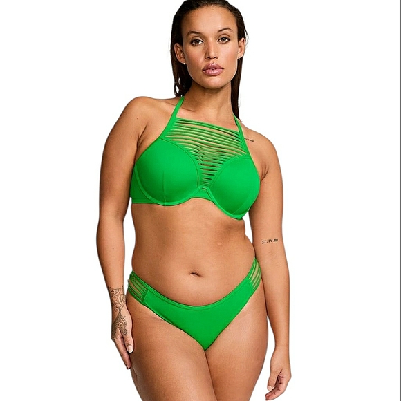 NWT Victorias Secret Green Strappy Bathing Suit Top Padded Pushup Swimwear 36B - Picture 1 of 12